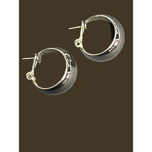 Vintage Monet silver tone hoop earrings hugger pierced 7/8"
